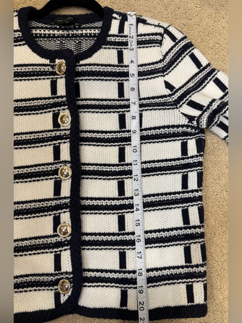 ANN TAYLOR Striped Knit  Cardigan Sweater Size S Gold Buttons White and Blue - Picture 8 of 9